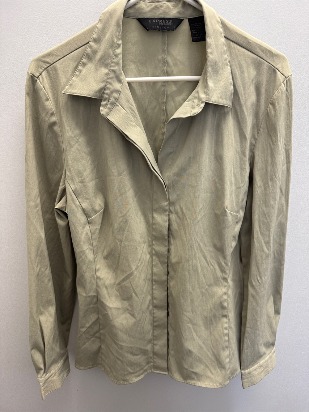 Express Button-Front Collared Shirt - Light Green